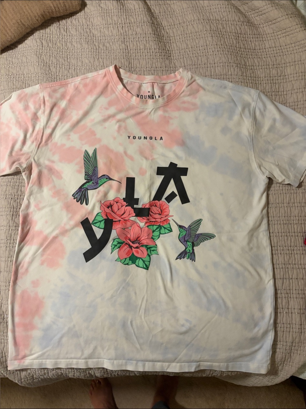 YoungLA Pink & White Tie-Dye Floral Hummingbird Tee